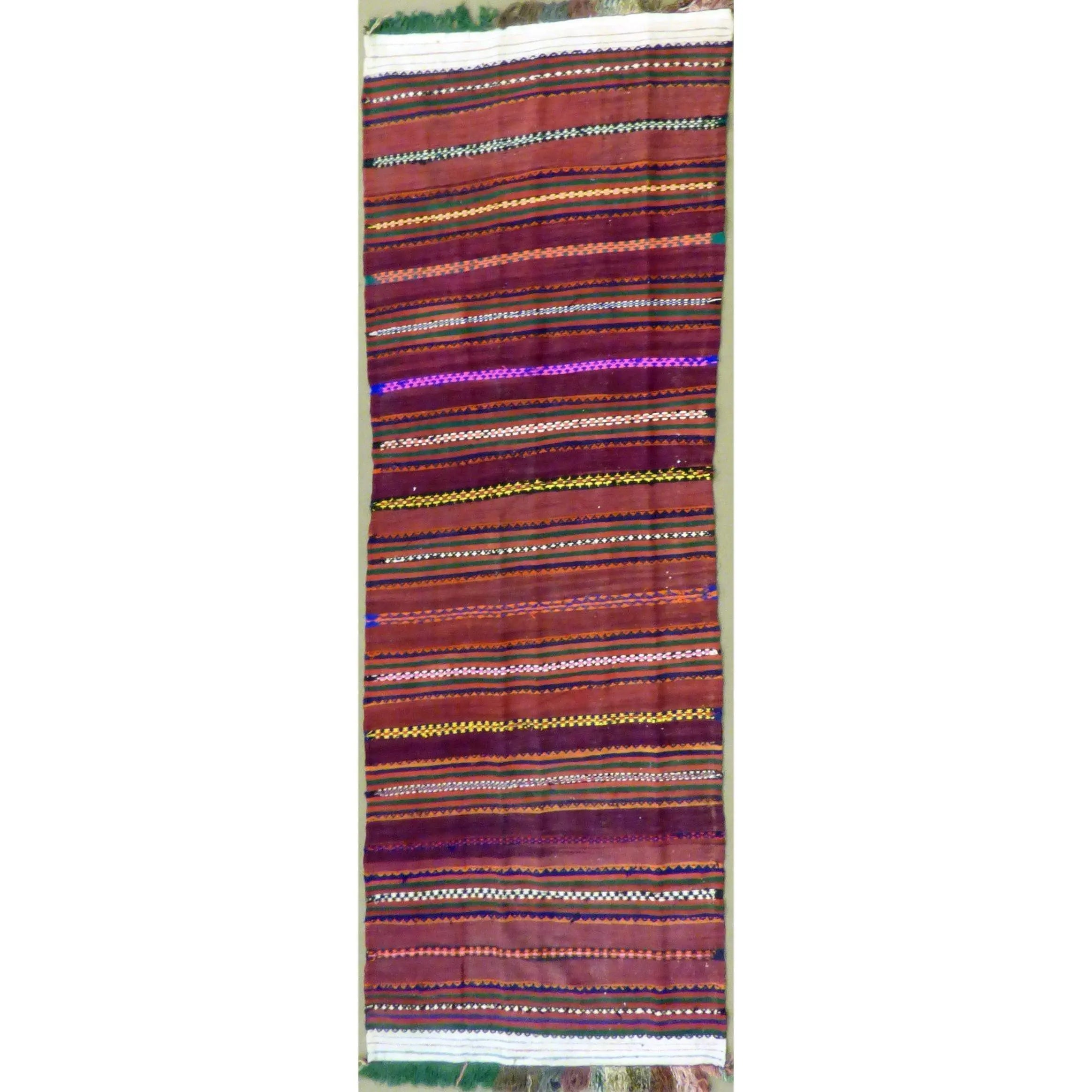 One Of The Kind Authentic Hand-Knotted Sanandaj Vintage Kilim 11'5" X 3'9"